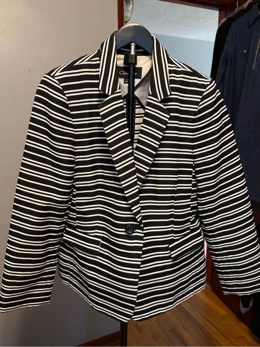 Black & White Striped Single-Button Blazer